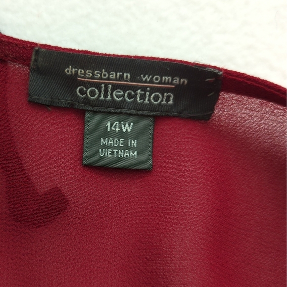 Dressbarn Red Wine Semi Sheer Open Duster Jacket w Glitter Design Size 14W - Picture 6 of 8